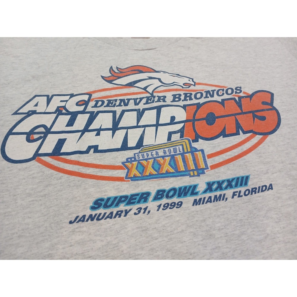 Denver Broncos 1999 AFC Champions Men's T Shirt L Navy Gray Vintage AAA Brand